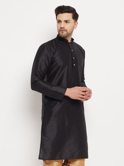 Vastramay Men's Black Cotton Silk Blend Kurta