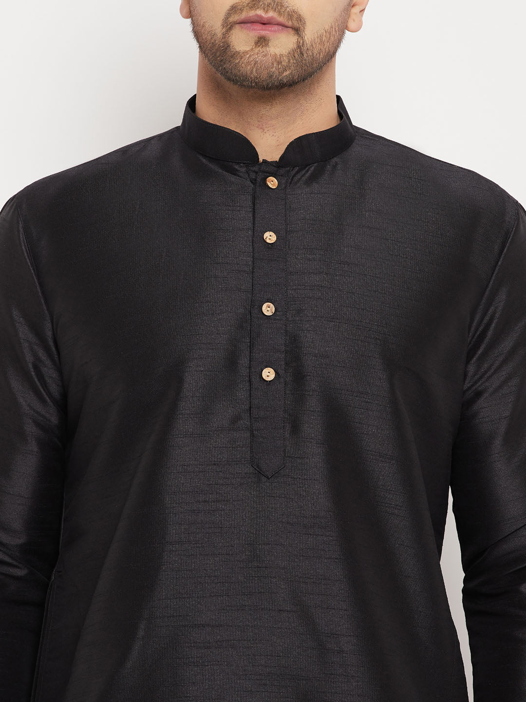 Vastramay Men's Black Cotton Silk Blend Kurta