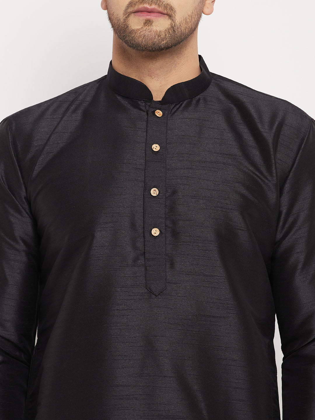 vastramay mens black silk blend kurta and black pant style pyjama set