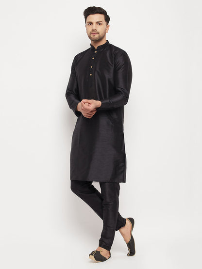 vastramay mens black silk blend kurta and black pant style pyjama set