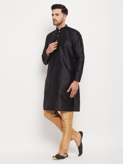 vastramay mens black silk blend kurta and rose gold pant style pyjama set 1