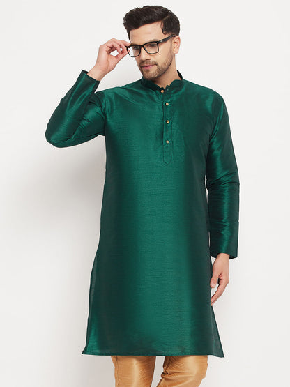 Vastramay Men's Green Cotton Silk Blend Kurta