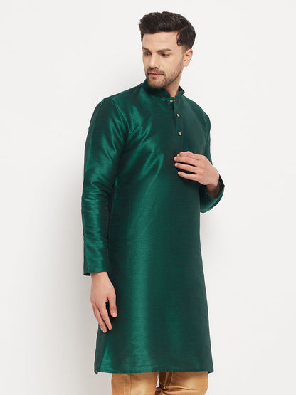 Vastramay Men's Green Cotton Silk Blend Kurta