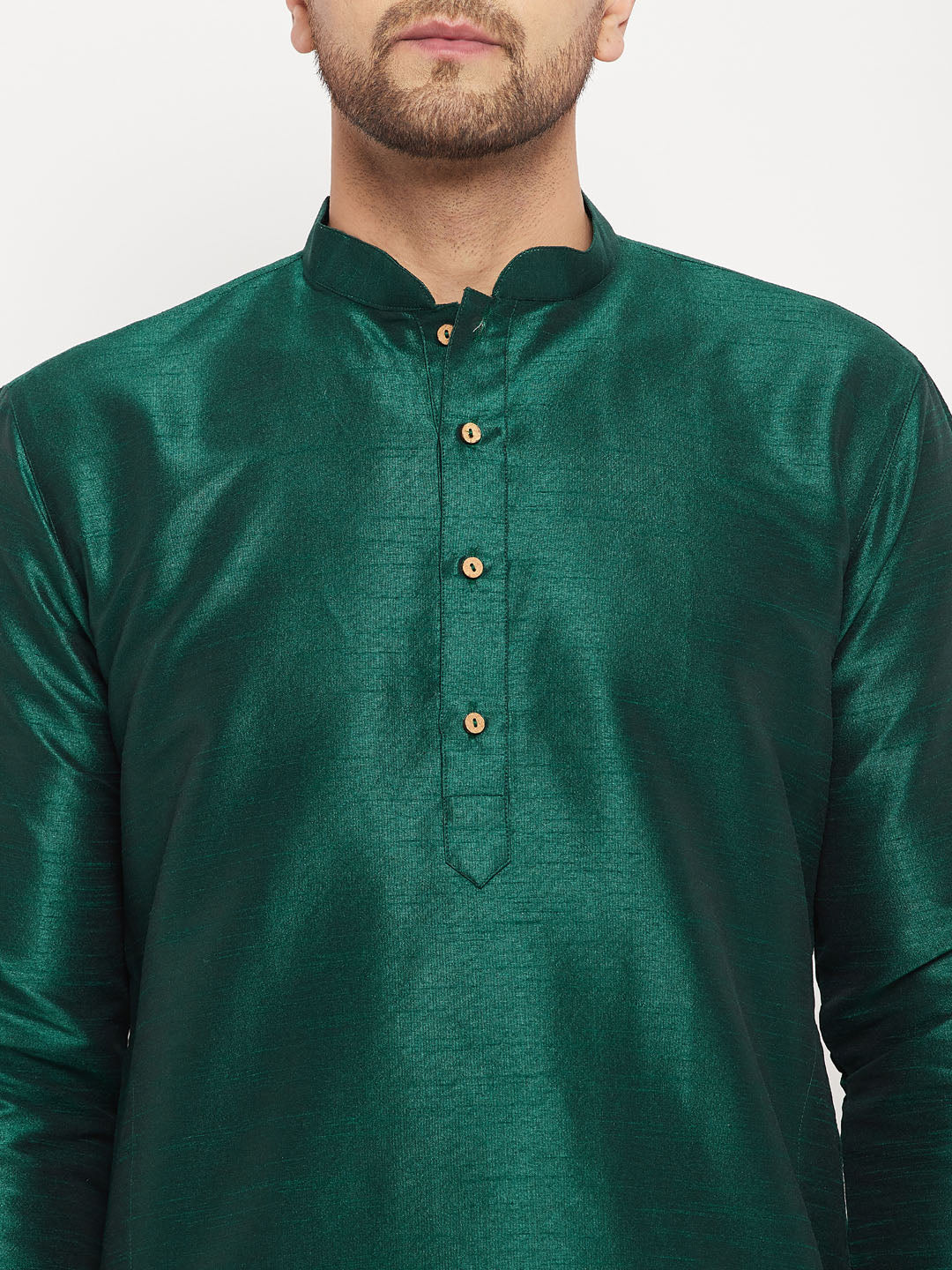 Vastramay mens green cotton silk blend kurta and rose gold pant style pyjama set