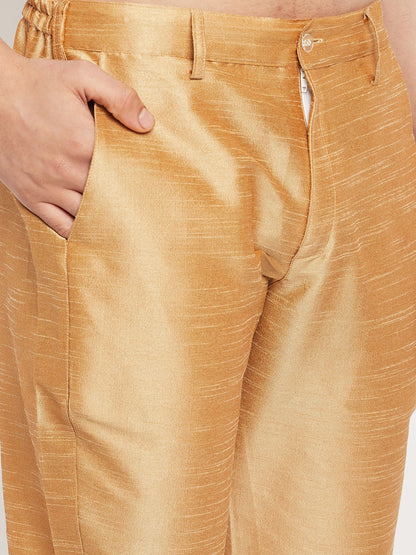 Vastramay mens green cotton silk blend kurta and rose gold pant style pyjama set