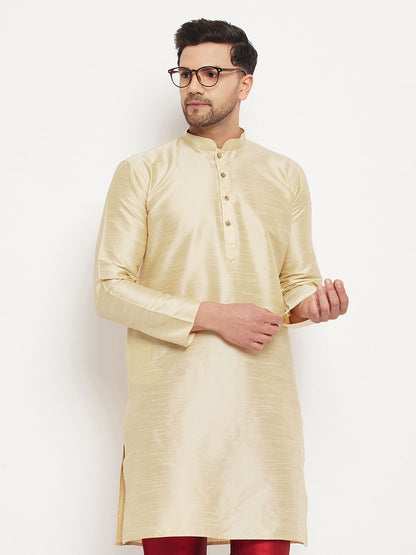 Vastramay Men's Gold Cotton Silk Blend Kurta