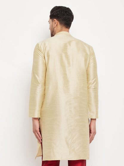 Vastramay Men's Gold Cotton Silk Blend Kurta