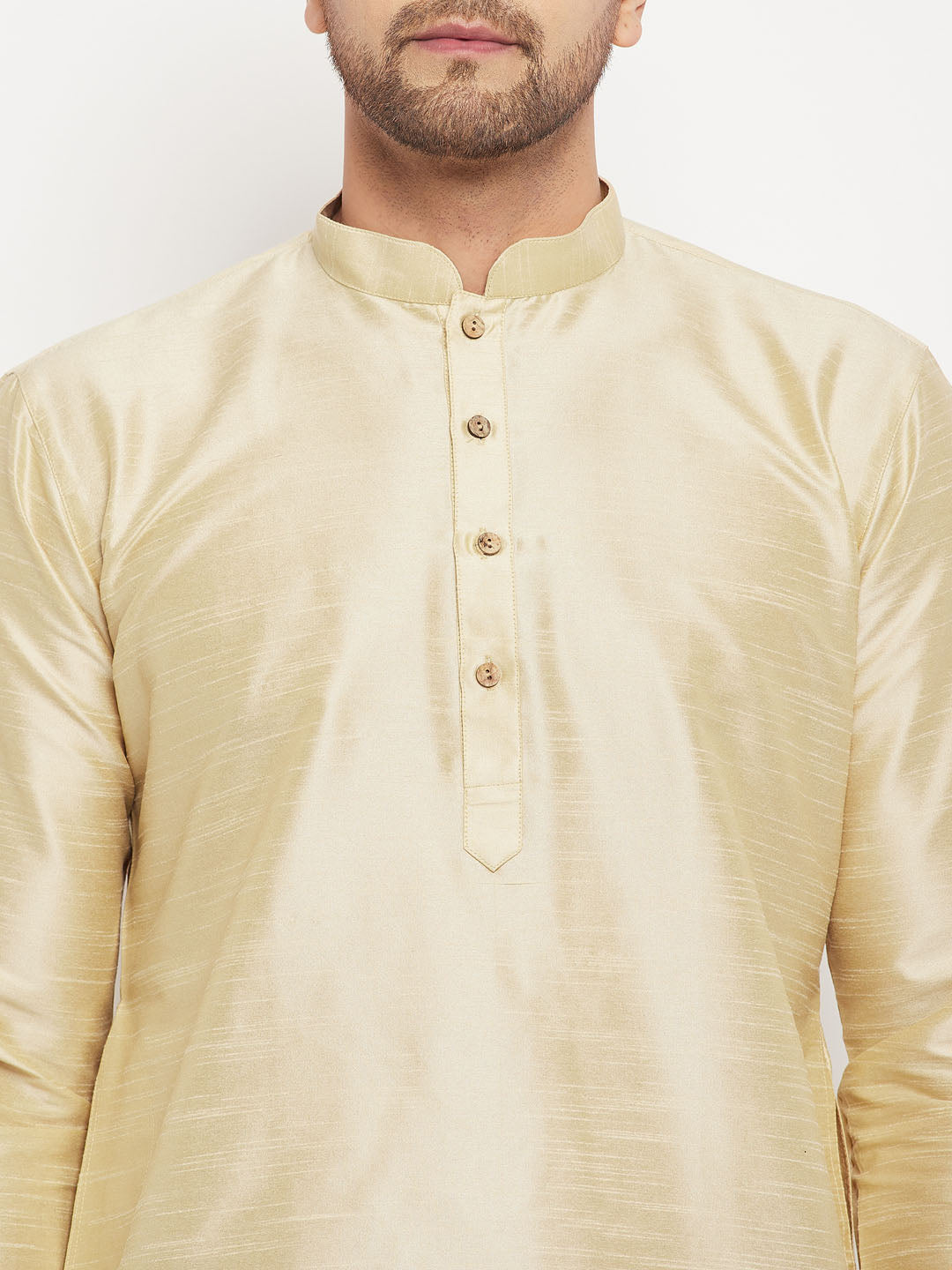 Vastramay Men's Gold Cotton Silk Blend Kurta