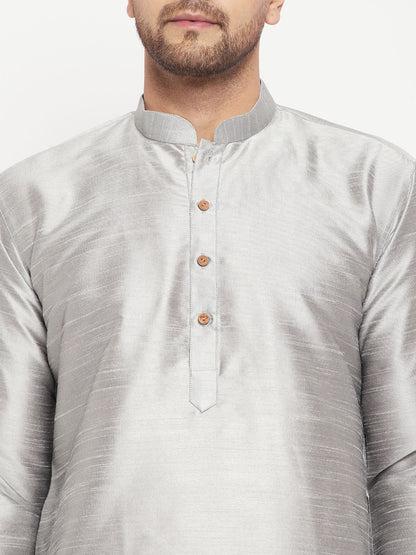 Vastramay Men's Grey Cotton Silk Blend Kurta