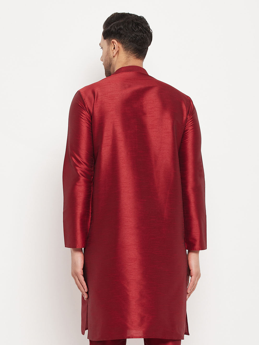 Vastramay Men's Maroon Cotton Silk Blend Kurta