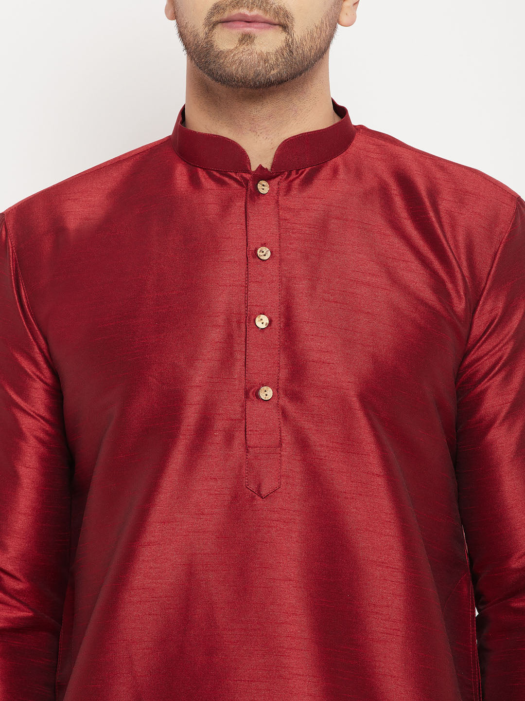 Vastramay Men's Maroon Cotton Silk Blend Kurta