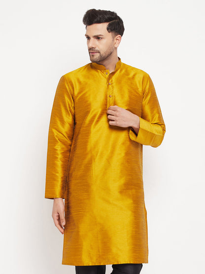 Vastramay Men's Mustard Cotton Silk Blend Kurta