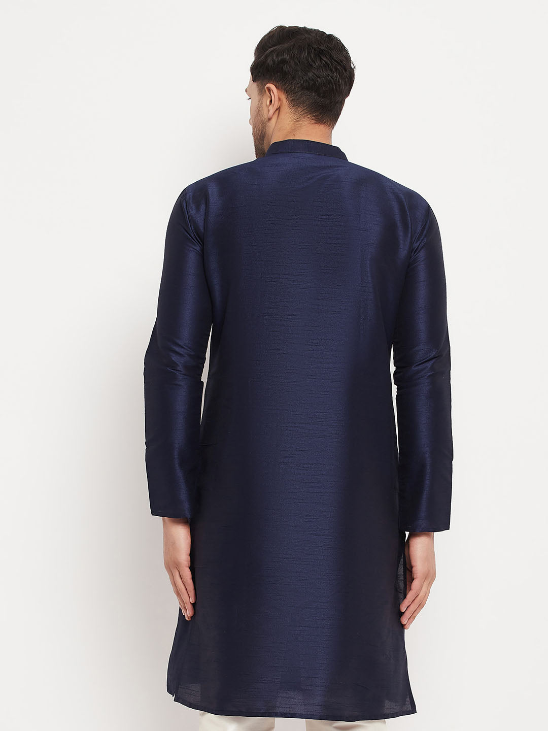 Vastramay Men's Dark Blue Cotton Silk Blend Kurta