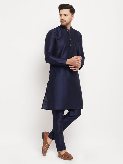 vastramay mens navy blue silk blend kurta and navy blue pant style pyjama set