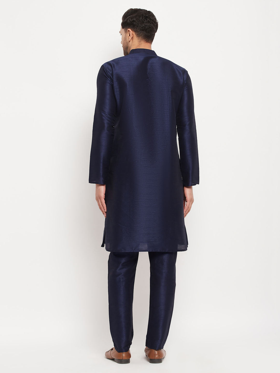 vastramay mens navy blue silk blend kurta and navy blue pant style pyjama set