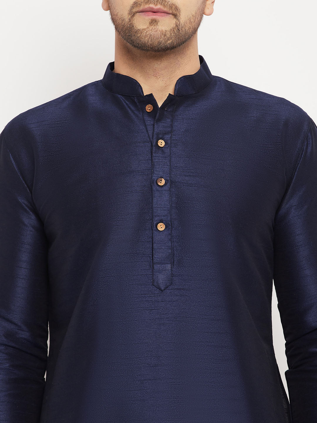 vastramay mens navy blue silk blend kurta and navy blue pant style pyjama set