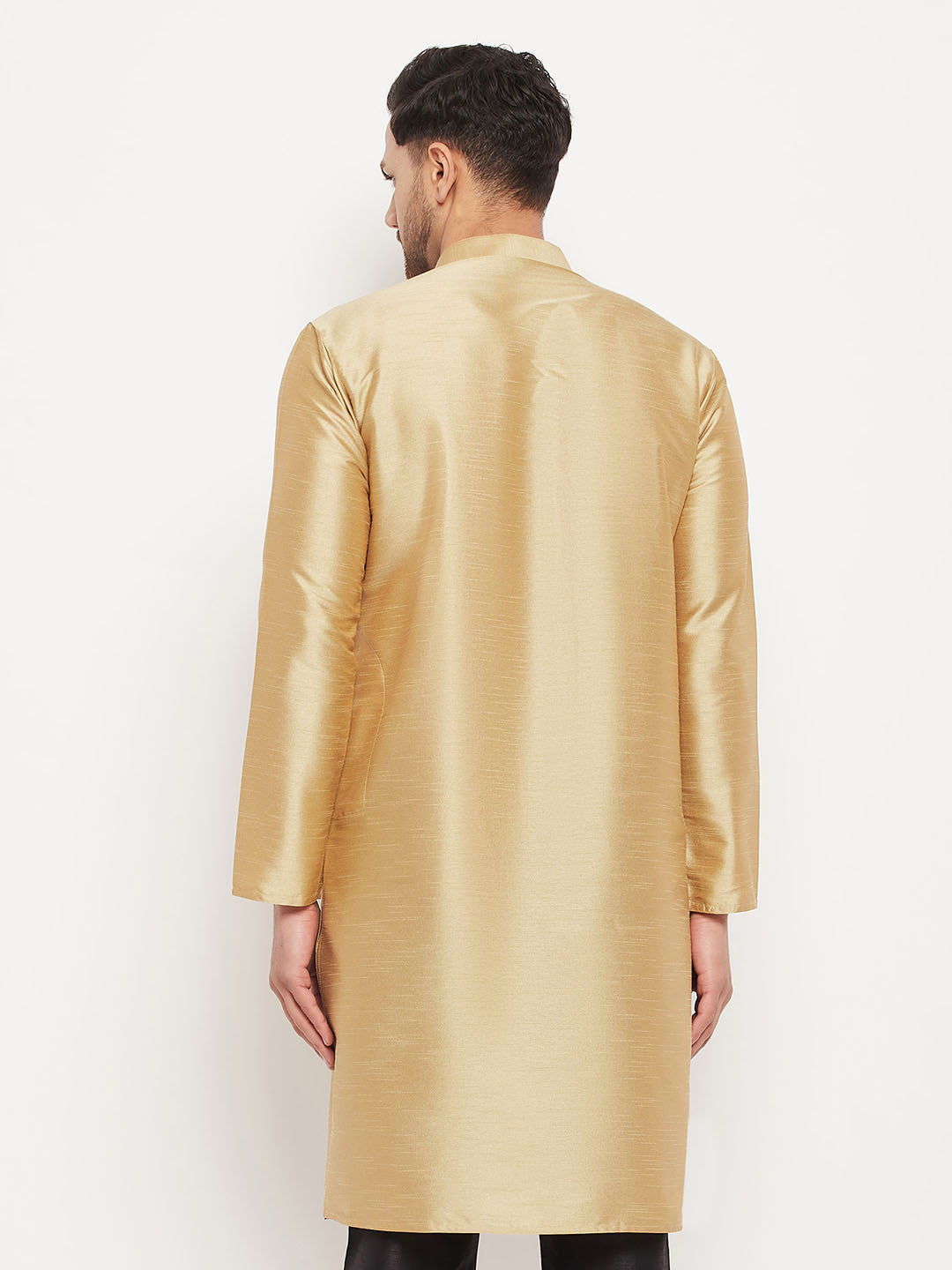 Vastramay Men's Gold Cotton Silk Blend Kurta