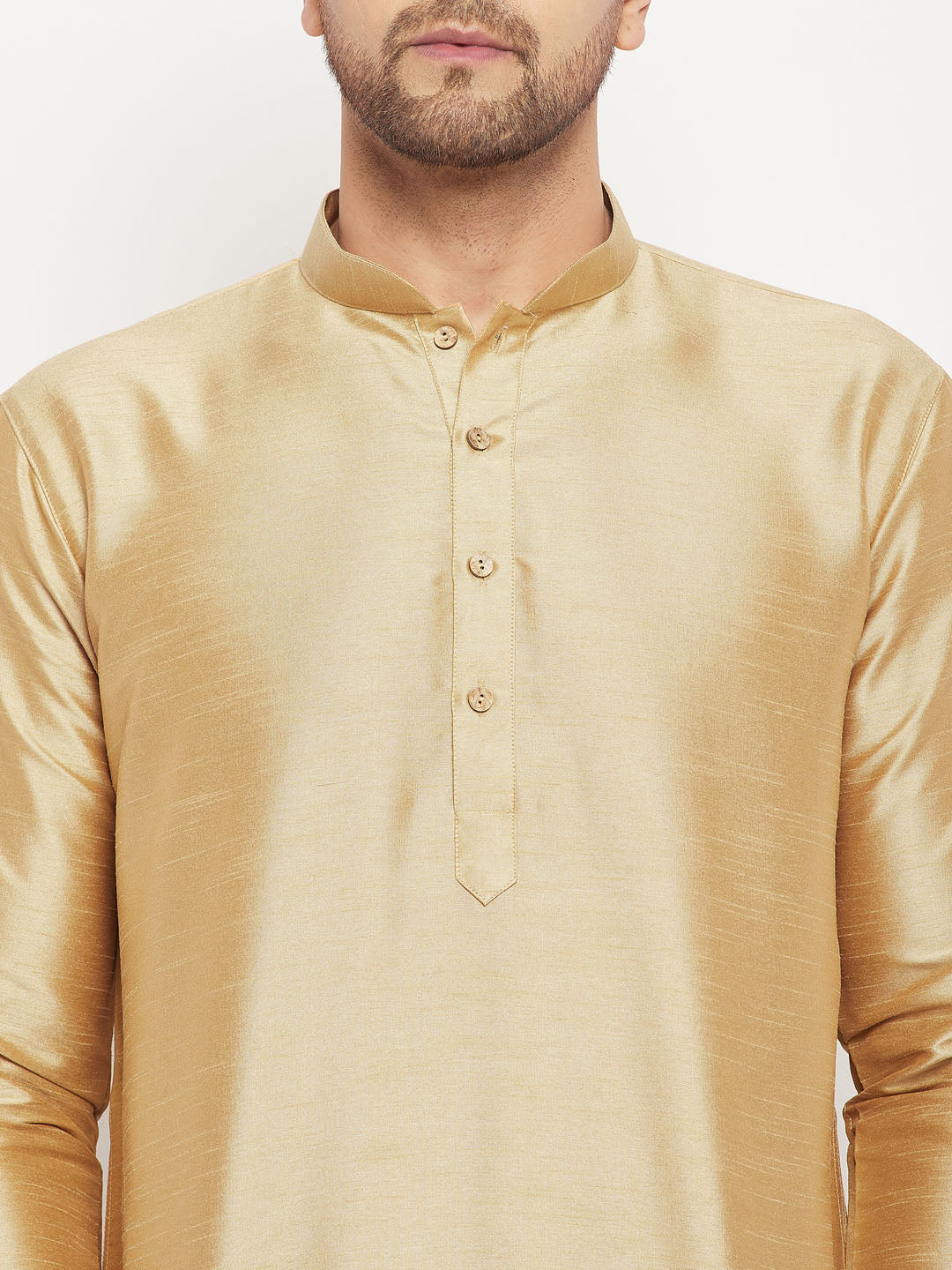 Vastramay Men's Gold Cotton Silk Blend Kurta