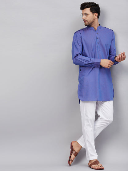 Vastramay mens purple cotton blend kurta and white pant set