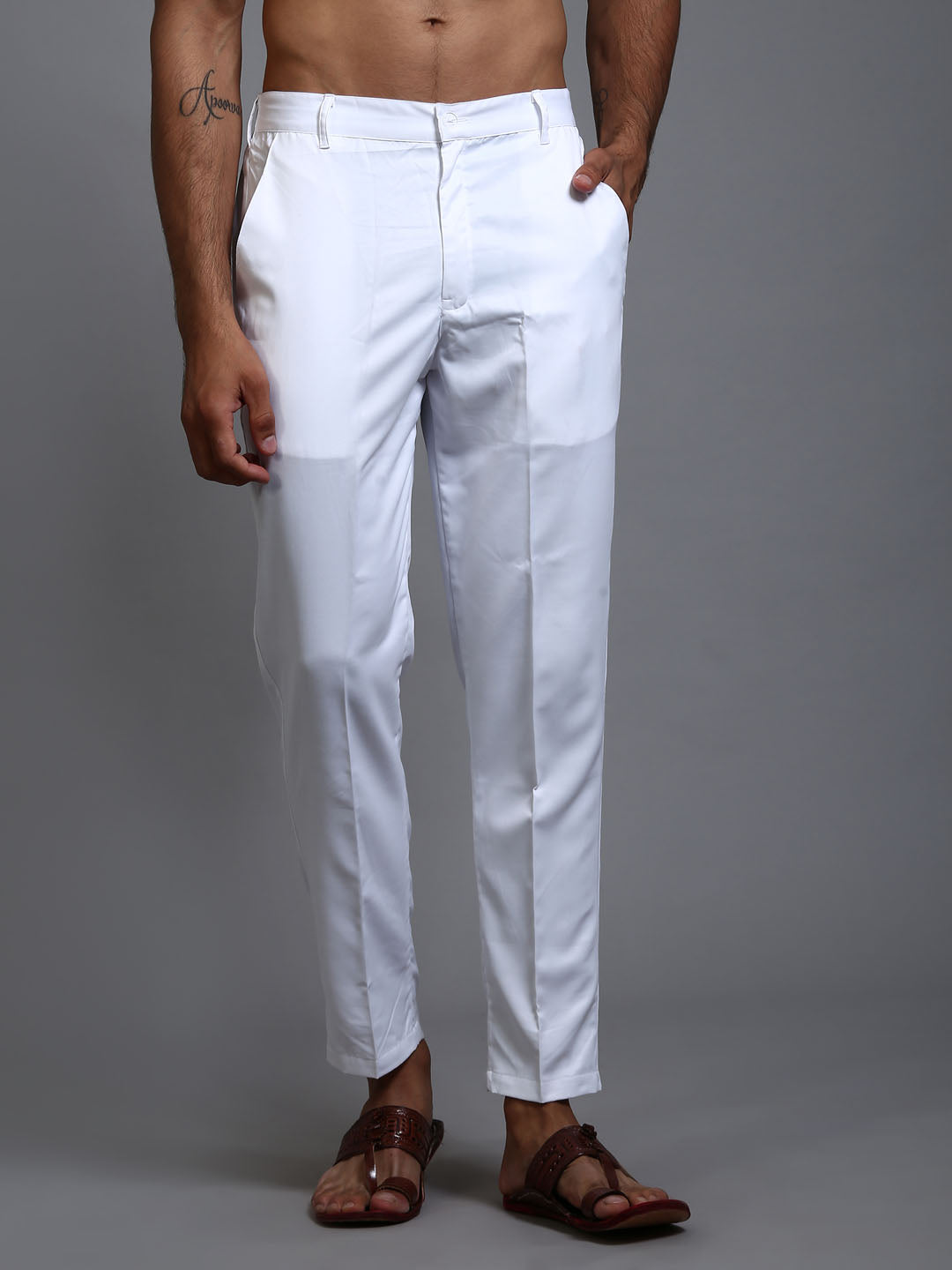 VASTRAMAY Men's White Cotton Pant Style Pyjama