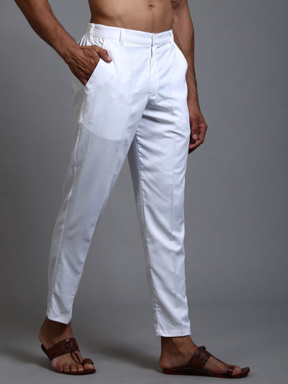 VASTRAMAY Men's White Cotton Pant Style Pyjama