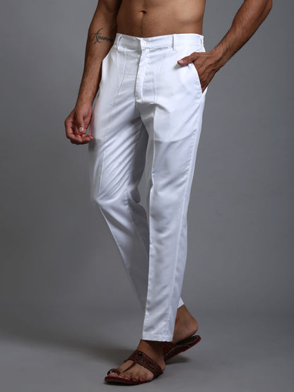 VASTRAMAY Men's White Cotton Pant Style Pyjama