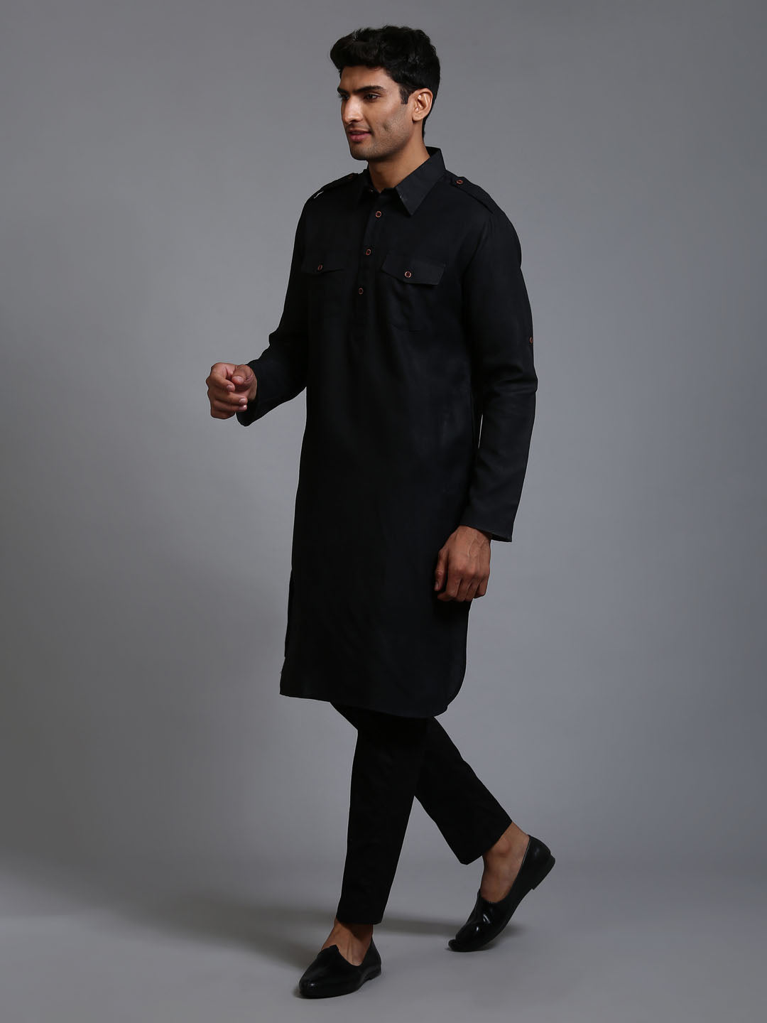 VASTRAMAY Men's Black Pathani Suit Set