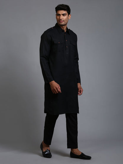 VASTRAMAY Men's Black Pathani Suit Set