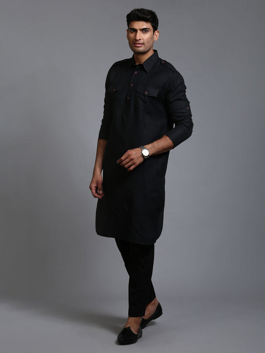 VASTRAMAY Men's Black Pathani Suit Set