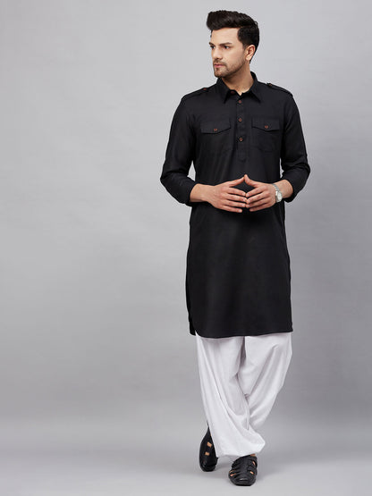 Vastramay mens black pathani suit set 1