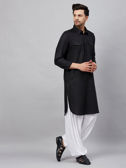 Vastramay mens black pathani suit set 1
