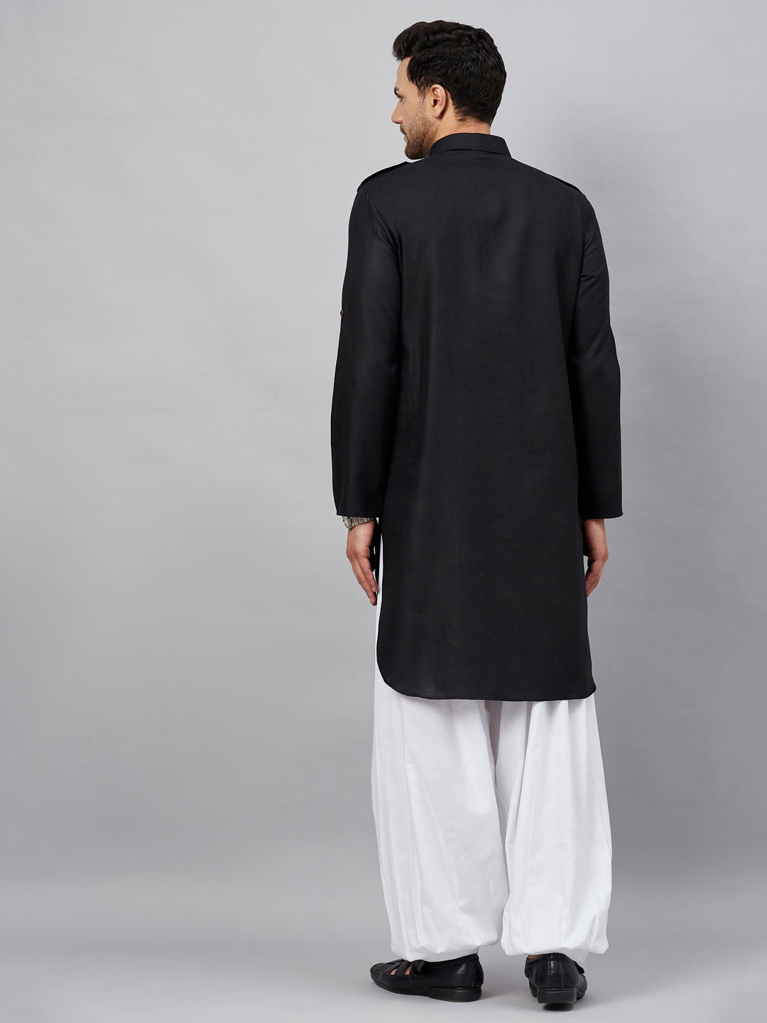 Vastramay mens black pathani suit set 1