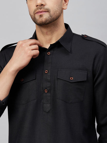 Vastramay mens black pathani suit set 1