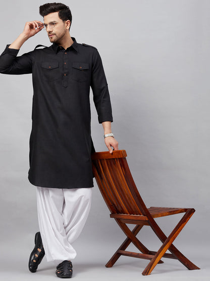Vastramay mens black pathani suit set 1
