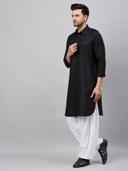 Vastramay mens black pathani suit set 1