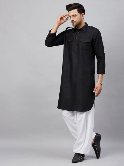 Vastramay mens black pathani suit set 1
