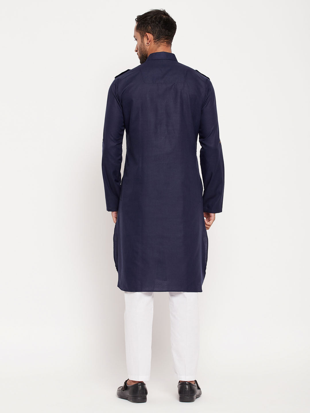 vastramay mens blue pathani suit with white pant set