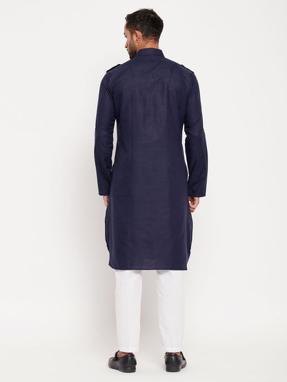 vastramay mens blue pathani suit with white pant set