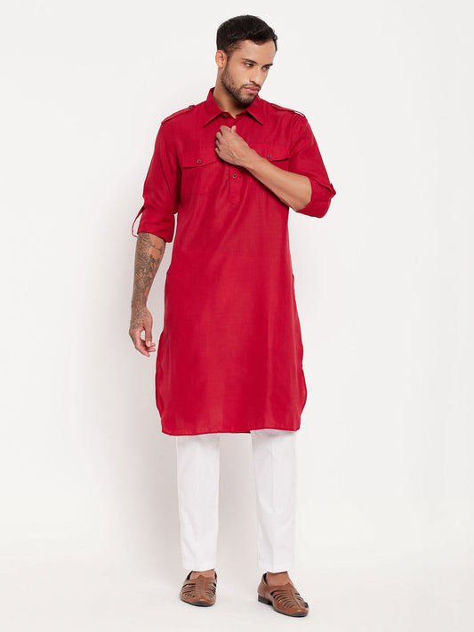 vastramay mens maroon pathani suit with white pant set