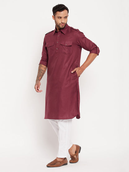 vastramay mens purple pathani suit with white pant set