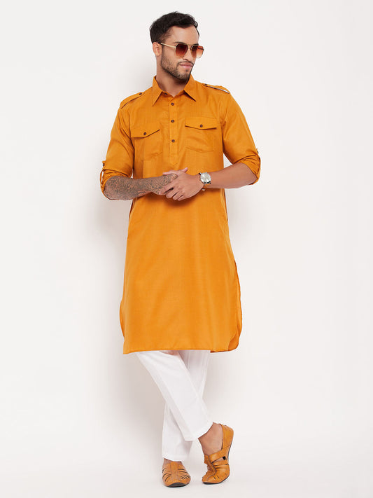 vastramay mens rust pathani suit with white pant set