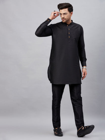 Vastramay mens black silk blend kurta and pant style pyjama set