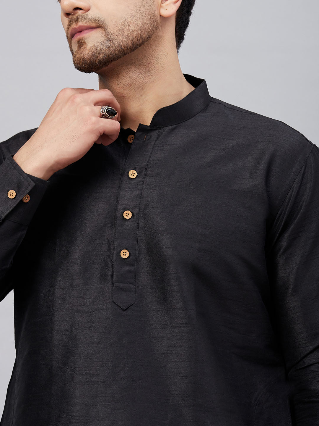 Vastramay mens black silk blend kurta and pant style pyjama set
