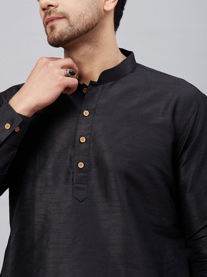 Vastramay mens black silk blend kurta and pant style pyjama set