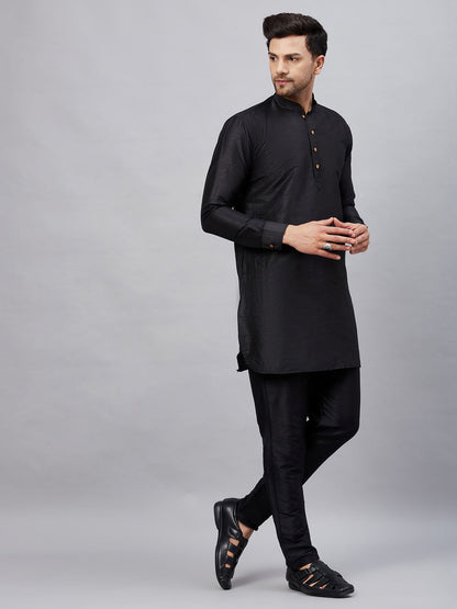 Vastramay mens black silk blend kurta and pant style pyjama set
