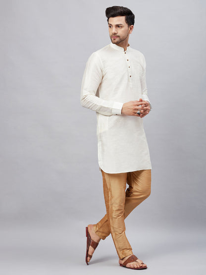 Vastramay mens cream silk blend kurta and rose gold pant style pyjama set