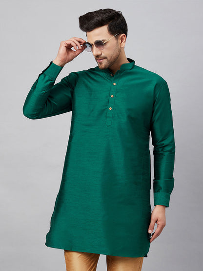 Vastramay Vastramay Men's Green Silk Blend Curved Kurta