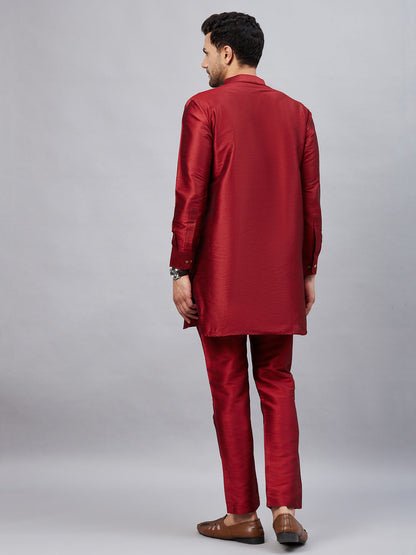 Vastramay mens maroon silk blend kurta and pant style pyjama set