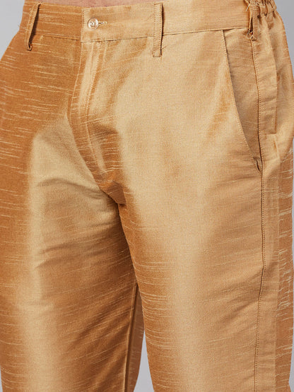 Vastramay mens mustard silk blend kurta and rose gold pant style pyjama set