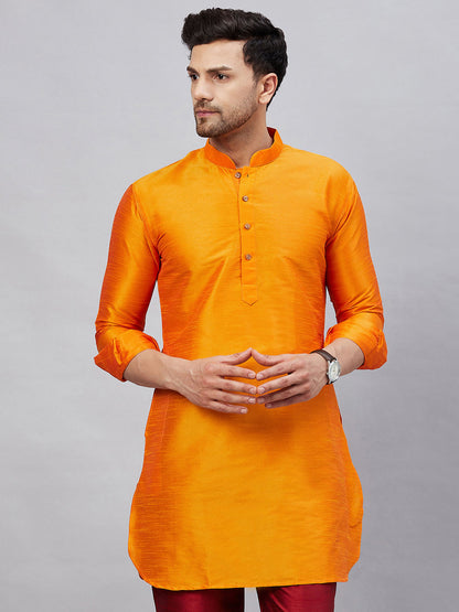 Vastramay Vastramay Men's Orange Silk Blend Curved Kurta